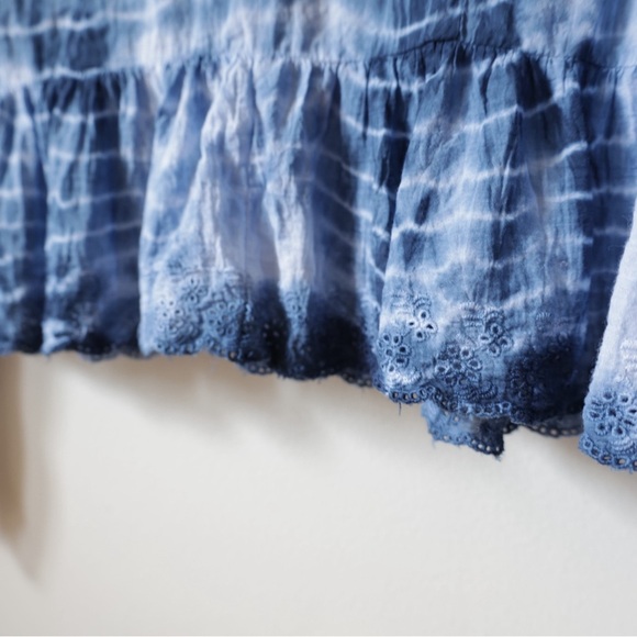 Blue Tie-Dye Women Top cotton free people style long sleeve button up flare - Picture 2 of 9